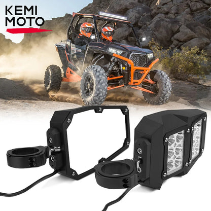 KEMIMOTO DIY Adjustable Side Mirrors, 1.75–2 Inch Clamps for UTV & SXS