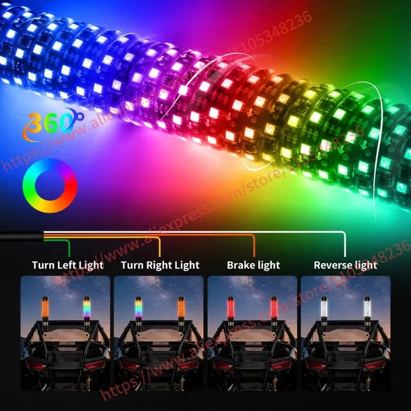 Fat LED Whip Lights with Laser and Remote Control for UTV & SXS