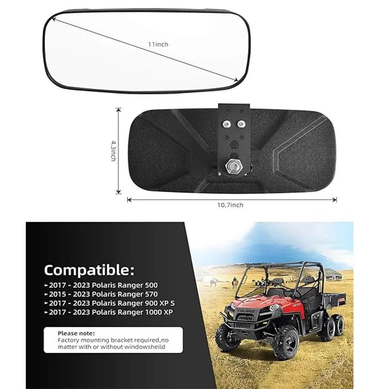 HD Center Rearview Mirror with Belt Bypass Straps for Polaris Ranger 570, Ranger XP 1000 & Ranger XP 900