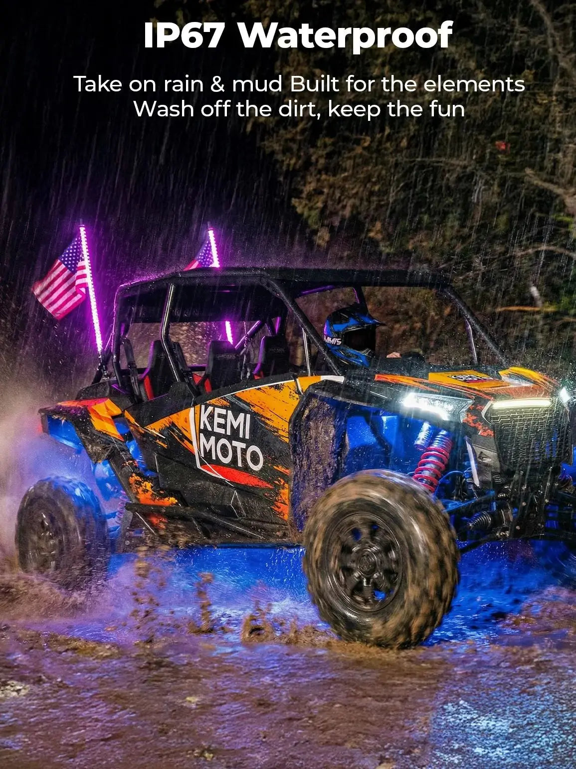 3-Foot LED Whip Lights and 4 Rock Lights Kit, App Control for UTV & SXS