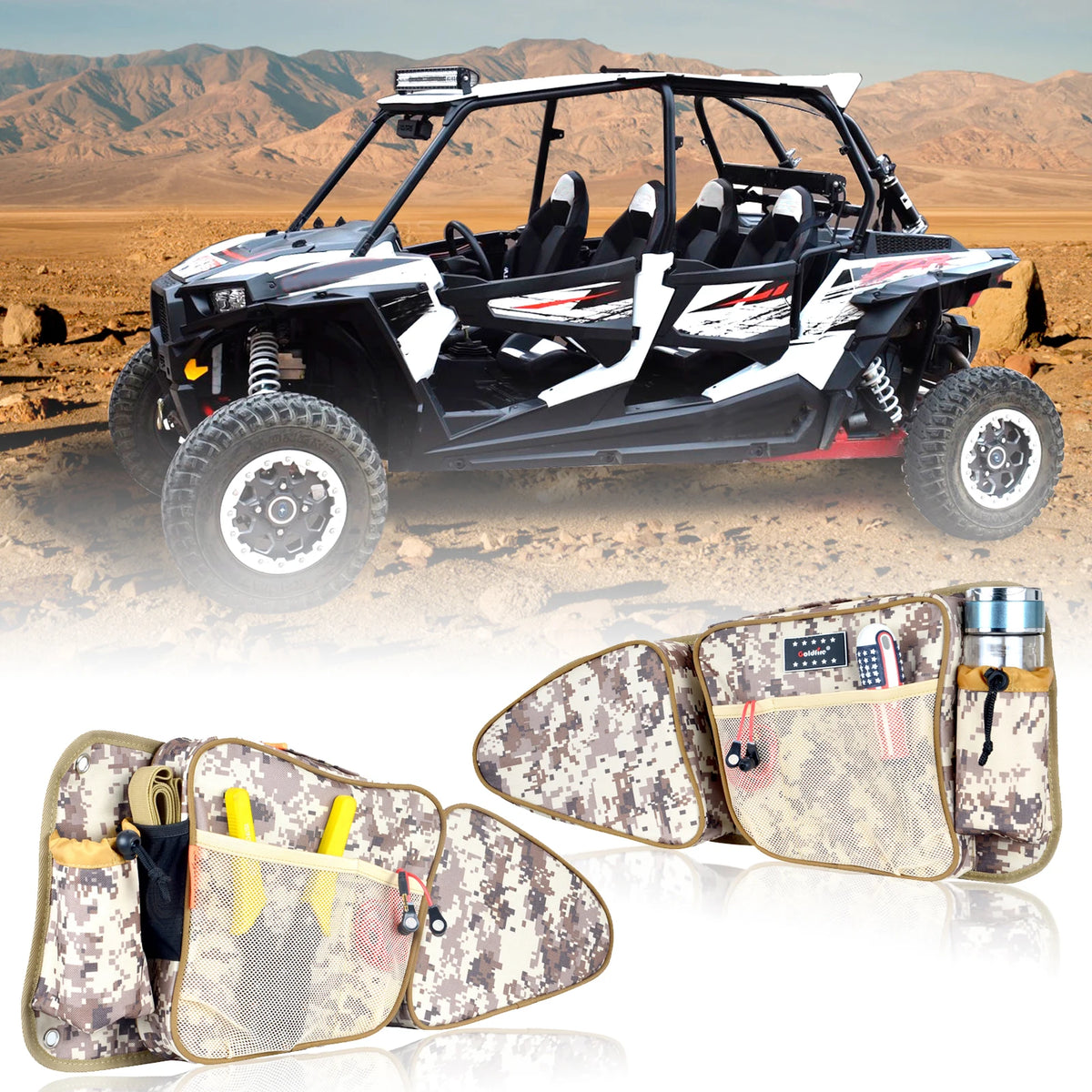 Waterproof Front Door Storage Bags with Knee Pads for Polaris RZR XP 1000, RZR XP Turbo & RZR 900