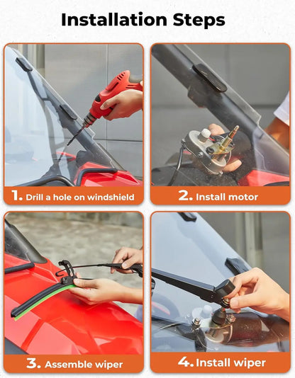 KEMIMOTO 12V Windshield Wiper Motor & Washer Pump Kit for UTV & SXS