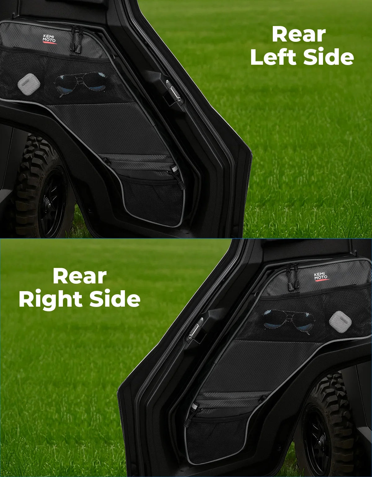 KEMIMOTO Rear Door Storage Bags with Knee Pads for Polaris General (2017–2026)