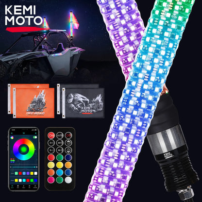 3-Foot RGB Fat LED Whip Lights with Turn, Brake and Reverse for UTV & SXS