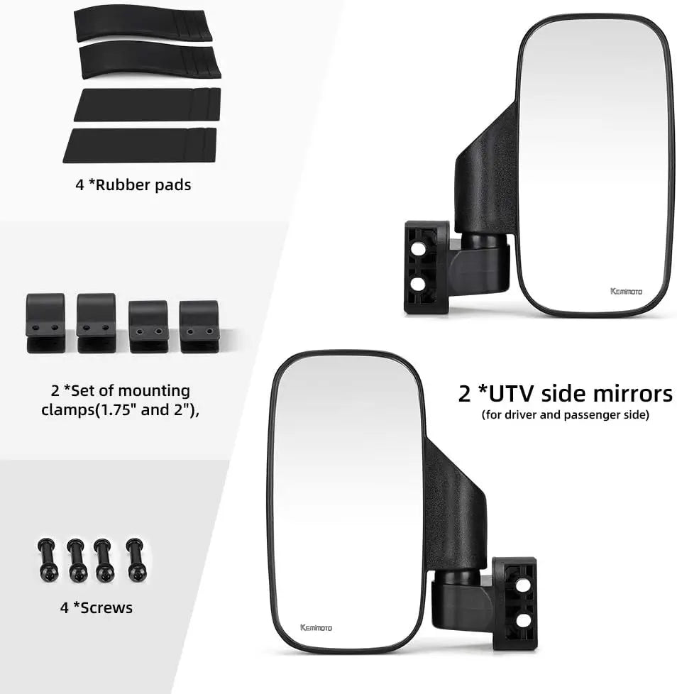 KEMIMOTO Side and Center Mirror Set, 1.75–2 Inch for UTV & SXS