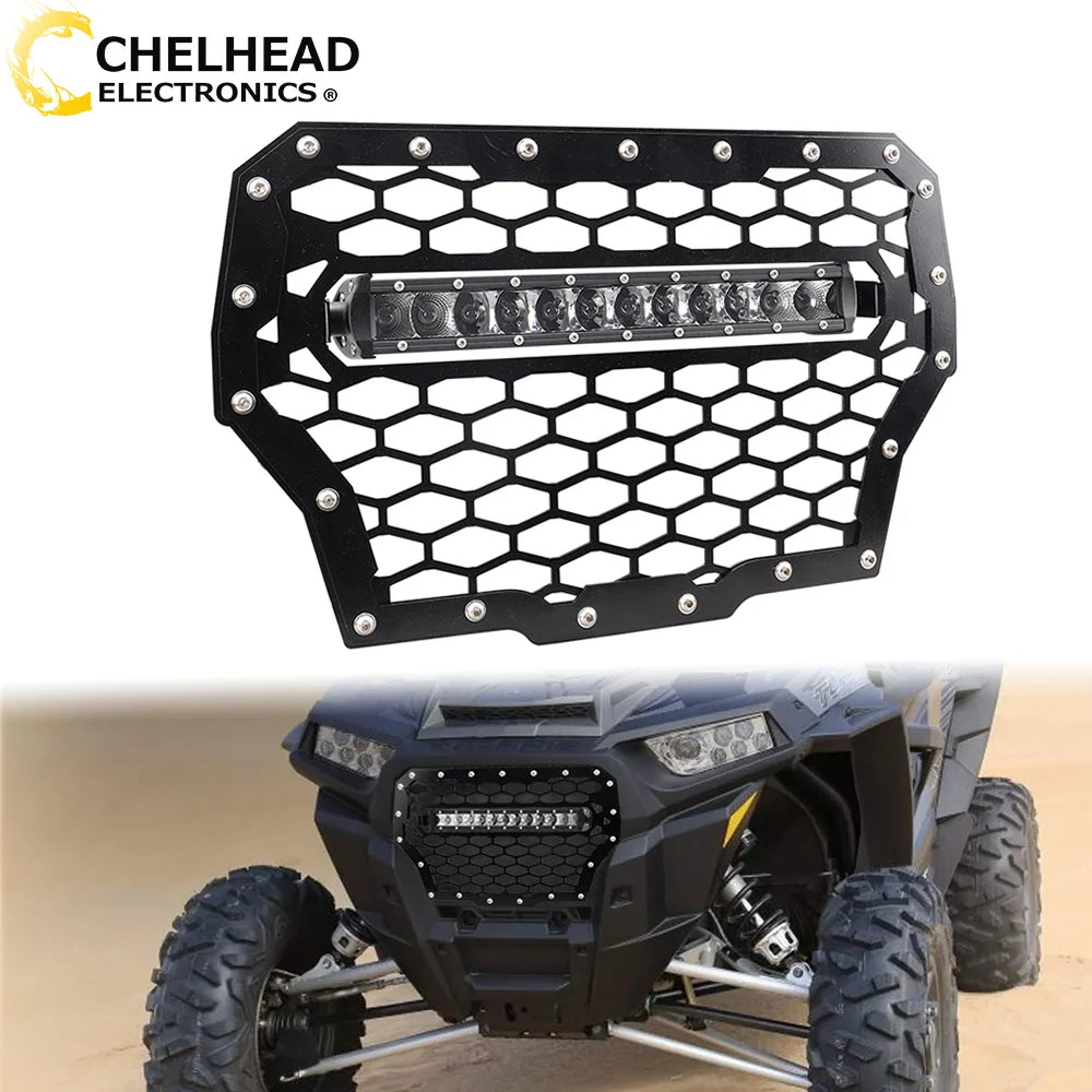 Front Mesh Grille with 11-Inch 50W LED Light Bar for Polaris RZR XP 1000 & RZR XP Turbo