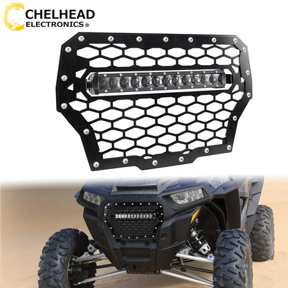 Front Mesh Grille with 11-Inch 50W LED Light Bar for Polaris RZR XP 1000 & RZR XP Turbo