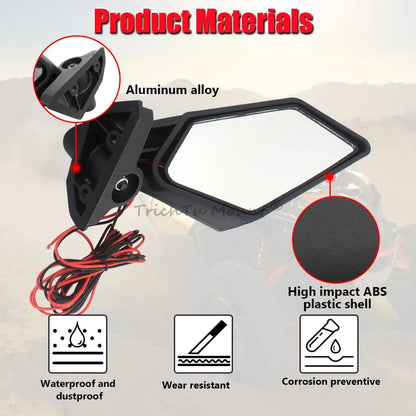 Side Mirrors with LED Turn Signals, Matte Black for Can-Am Maverick X3 (2017–2024)