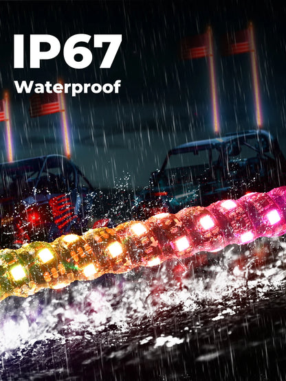 KEMIMOTO 3 ft Spiral LED Whip Light with App Control for UTV & SXS
