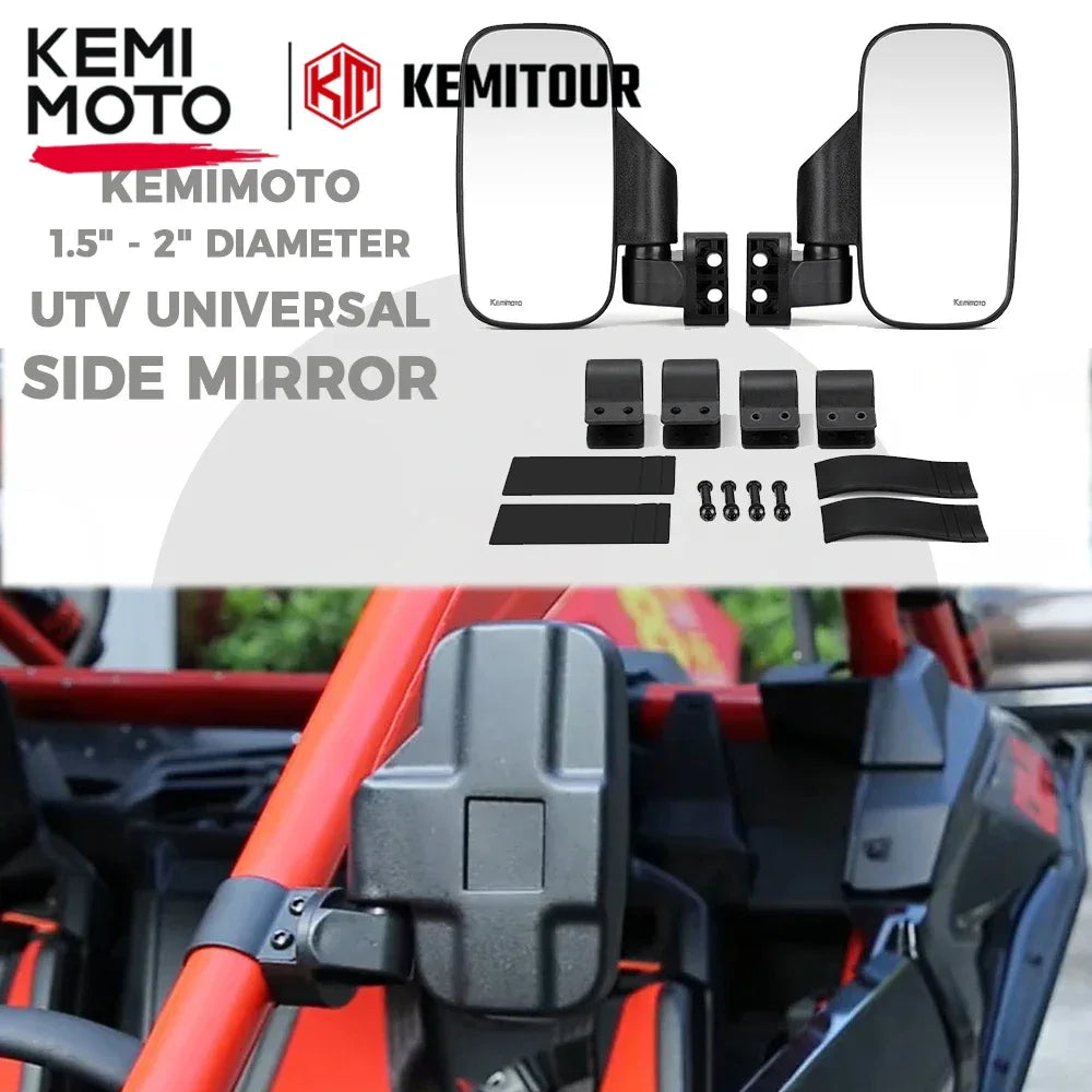 1.75–2 Inch Side Rear View Mirrors with Rivets for UTV & SXS