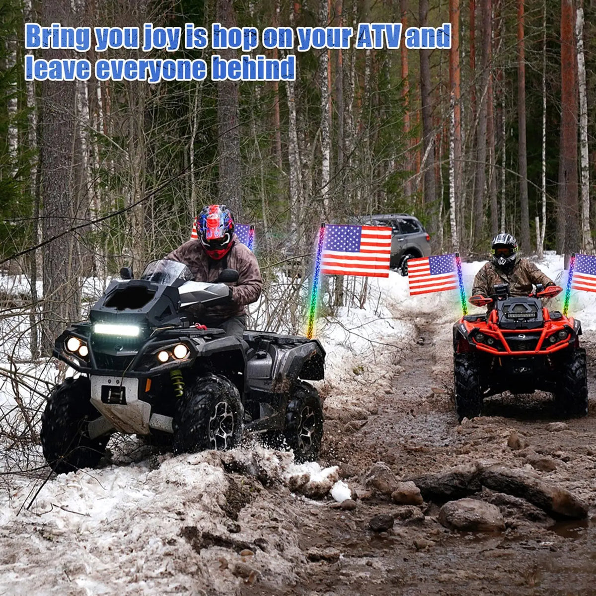 Spiral RGB LED Whip Lights with Flag & RF Remote (Pair) for UTV & SXS