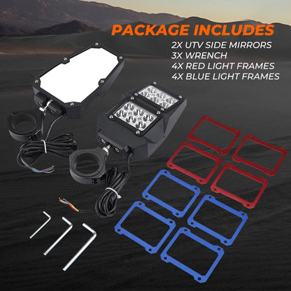 Adjustable Side Mirrors with LED Spot Lights for UTV & SXS