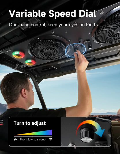 Dual 8-Inch Overhead Cab Cooling Fan with RGB for UTV & SXS