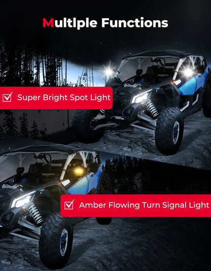 KEMIMOTO LED Side Mirrors with Shatterproof Glass for UTV & SXS