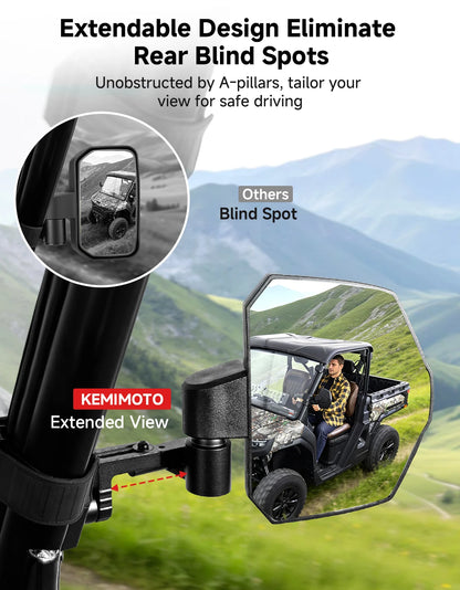 Extendable Heavy-Duty Side Mirrors, Pro-Fit Cage for Can-Am Defender, Commander & More
