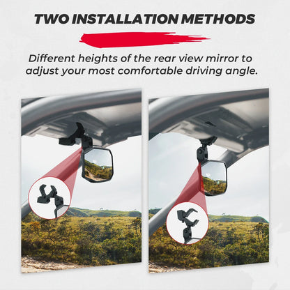 KEMIMOTO Aluminum Center Rearview Mirror for 1.5–2 Inch Cage for UTV & SXS
