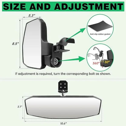 Side and Center Mirror Kit, Shatterproof Convex Glass for Polaris Ranger 1000, Ranger XP 900 & Ranger 570