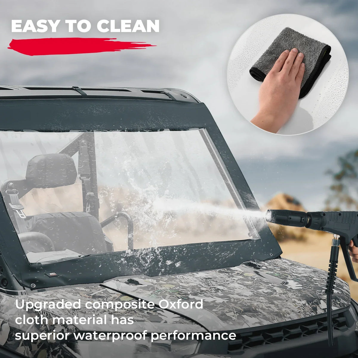 KEMIMOTO Full-Shield Soft PVC Front Windshield for Polaris Ranger XP 1000 (2017–2024)