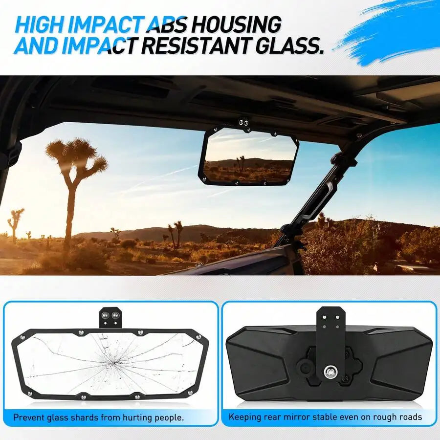 Center Rearview Mirror, Convex Glass for Polaris Ranger XP 900, Ranger XP 1000 & Can-Am Defender