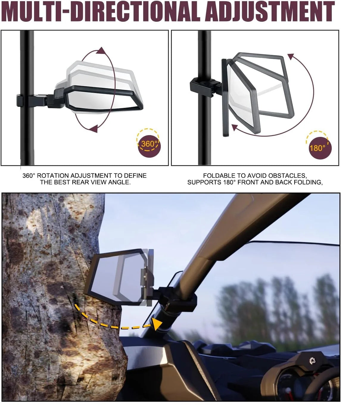 Multi-Adjustment Convex Side Mirrors for UTV & SXS