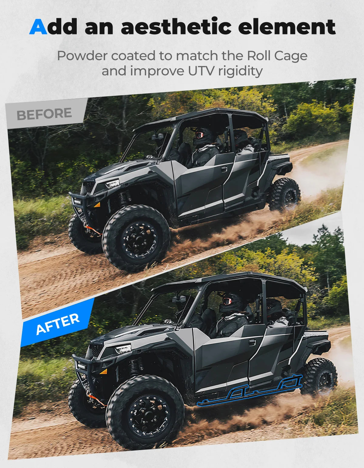 KEMIMOTO Steel Rock Sliders Nerf Bars, 4-Seat for Polaris General (2017–2026)