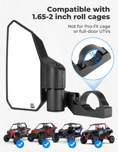 KEMIMOTO Side Mirrors for 1.65–2 Inch Roll Cage for UTV & SXS