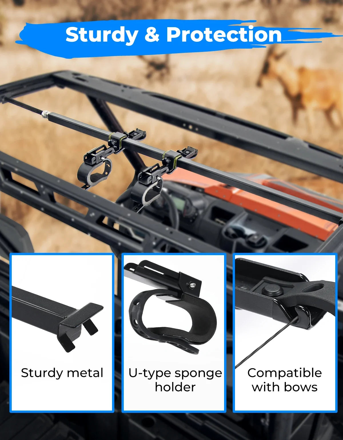 Overhead Gun and Bow Rack, 43–57 Inch Adjustable for UTV & SXS