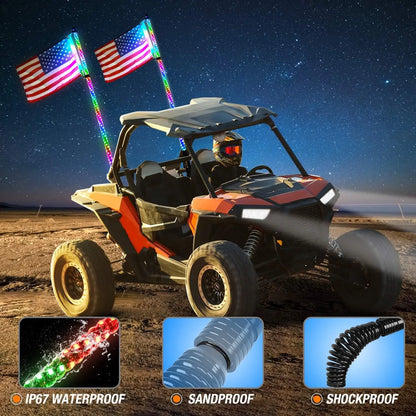 Nilight Spiral RGB LED Whip Lights with Remote (Pair) for UTV & SXS