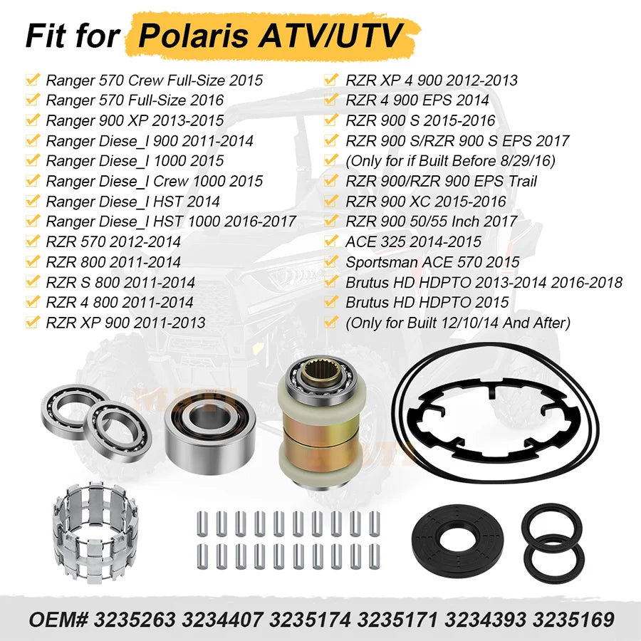 Front Differential Rebuild Kit with Output Hub for Polaris RZR 570, RZR 900 & More