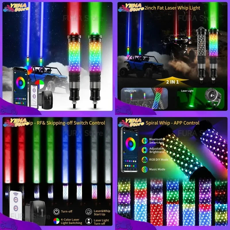 2 FT RGB Whipless LED Antenna Light for UTV & SXS