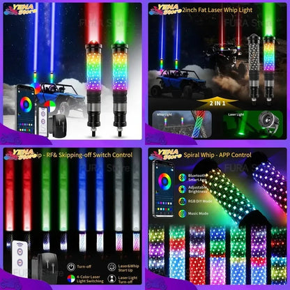 2 FT RGB Whipless LED Antenna Light for UTV & SXS
