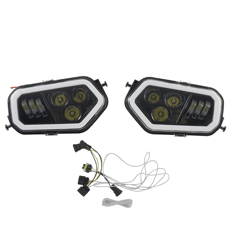 Black LED Headlights with Halo Rings for Polaris RZR 900 (2015–2020)