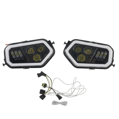 Black LED Headlights with Halo Rings for Polaris RZR 900 (2015–2020)