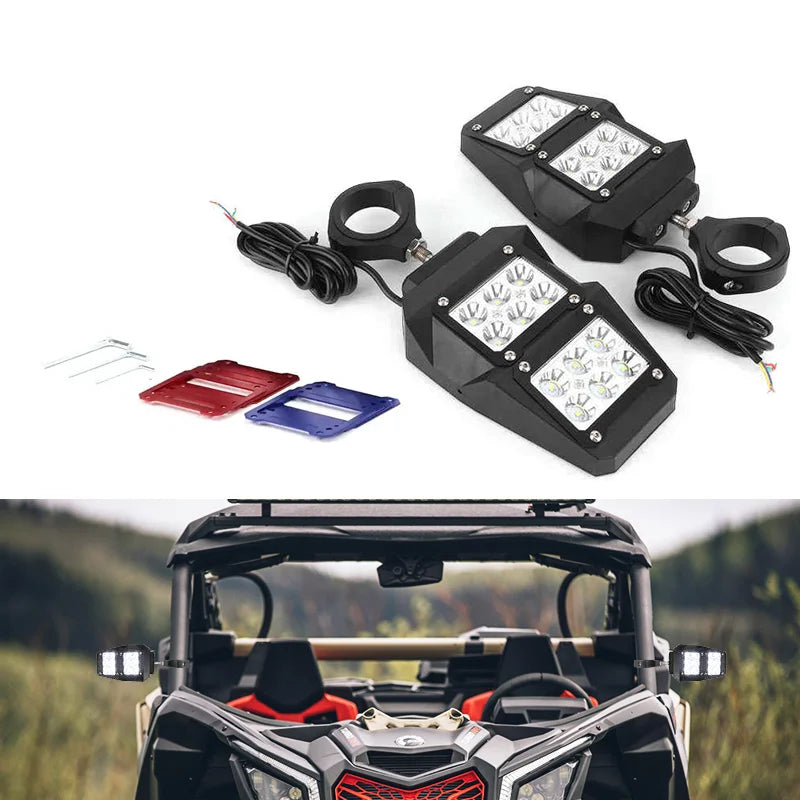 Side Mirrors with LED Spot Lights for 1.75–2 Inch Cage for UTV & SXS