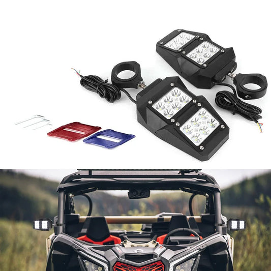 Side Mirrors with LED Spot Lights for 1.75–2 Inch Cage for UTV & SXS