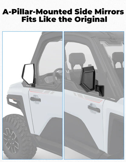 KEMIMOTO Door-Mounted Side Mirror Kit for Polaris Ranger XD 1500 (2024–2026)