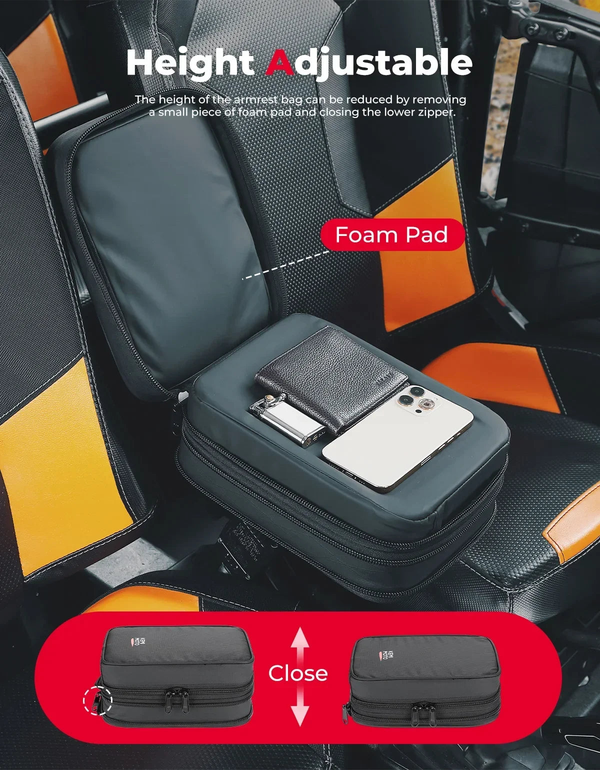 KEMIMOTO PU Armrest Console Storage Bag for Polaris RZR 900, RZR Trail & More