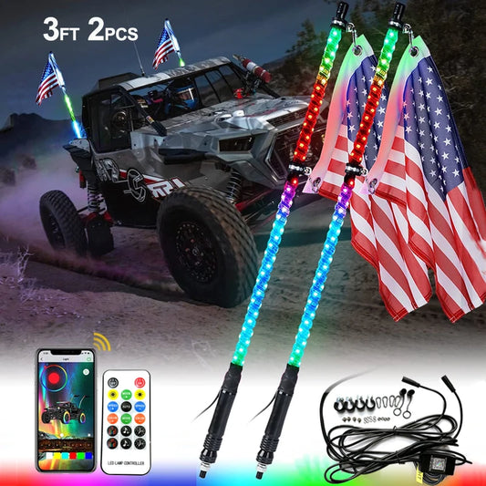 3-Foot Spiral RGB LED Whip Light with RF Remote for UTV & SXS
