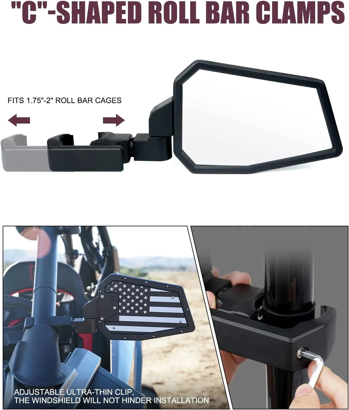 Multi-Adjustment Convex Side Mirrors for UTV & SXS