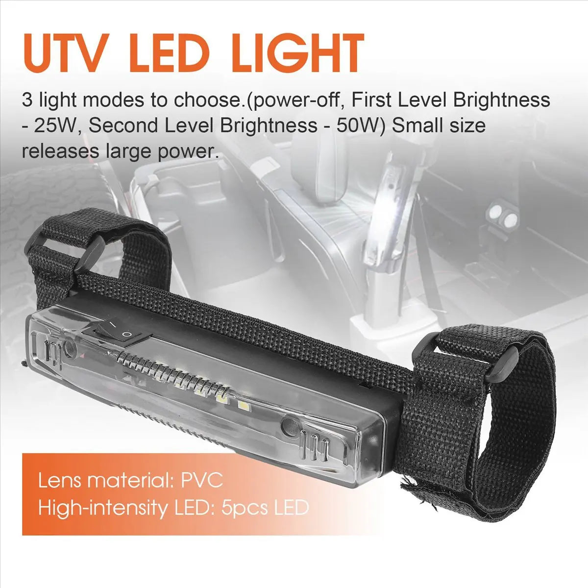 Roll Bar Mount LED Dome Light, Smoked Shell for UTV & SXS