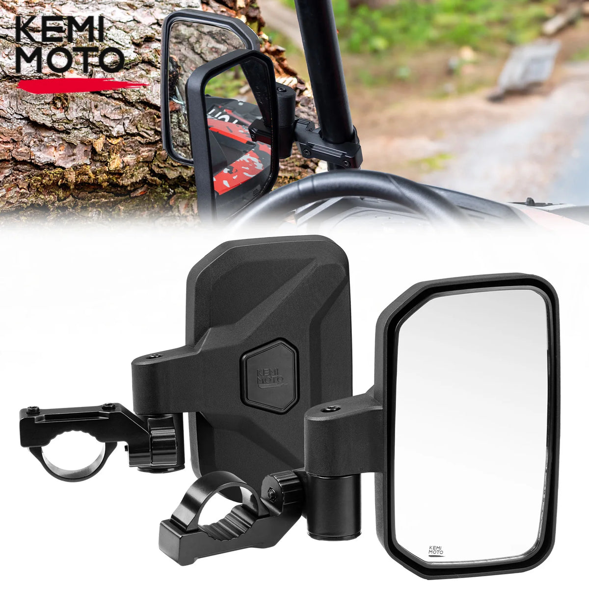 KEMIMOTO Auto-Fold Reset Side Mirrors, 1.65–2 Inch for UTV & SXS