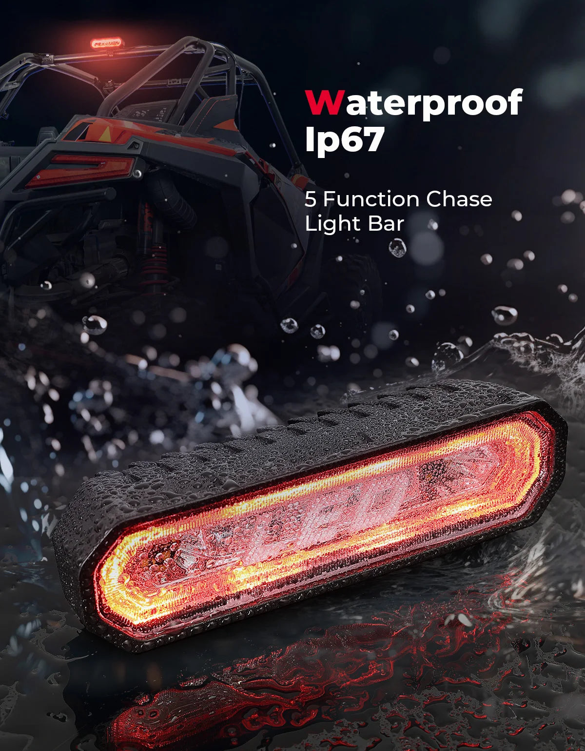 High-Mount Rear Chase LED Light Bar, Brake & Reverse for UTV & SXS