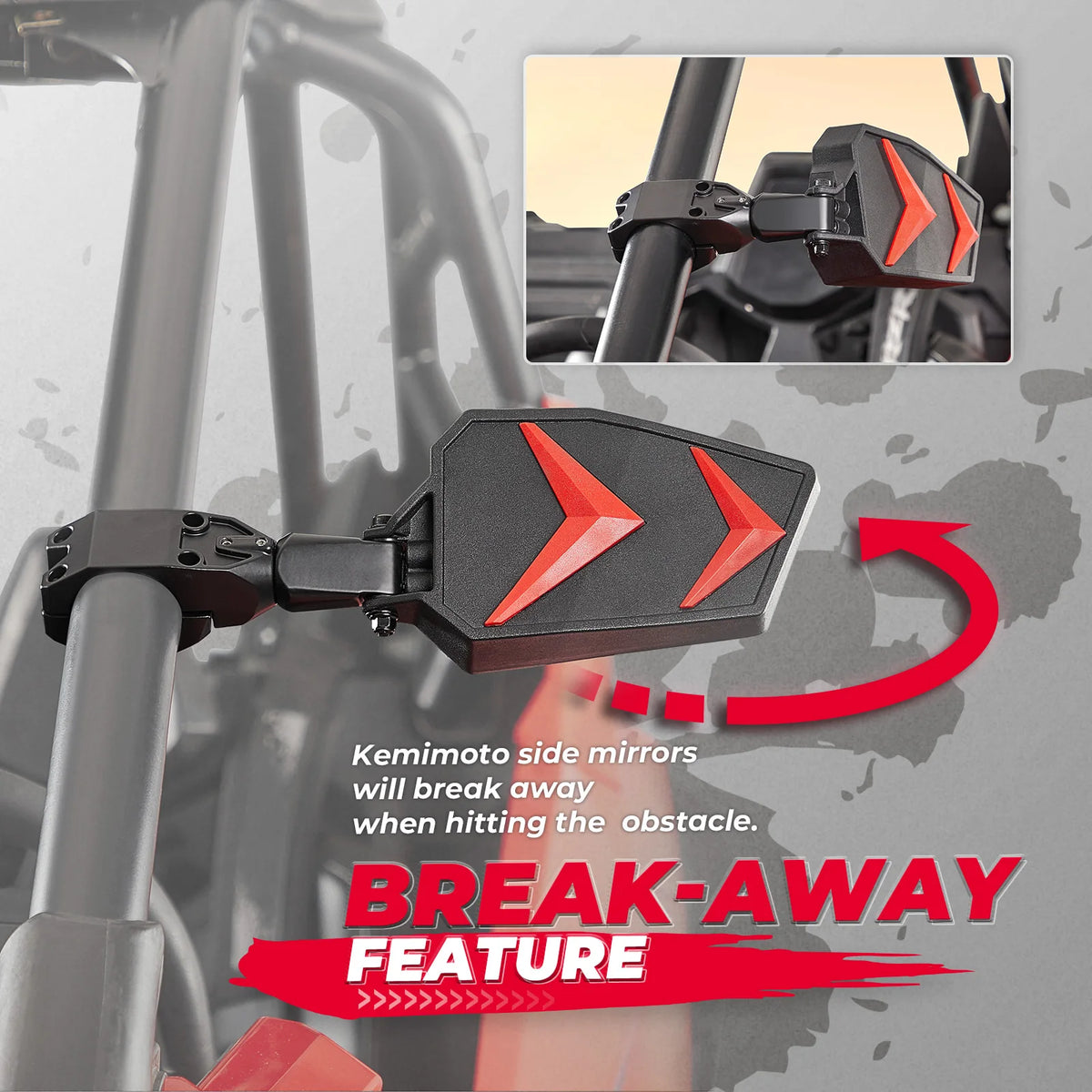 KEMIMOTO Roll Bar Side Mirrors for 1.75–2 Inch Cages for UTV & SXS
