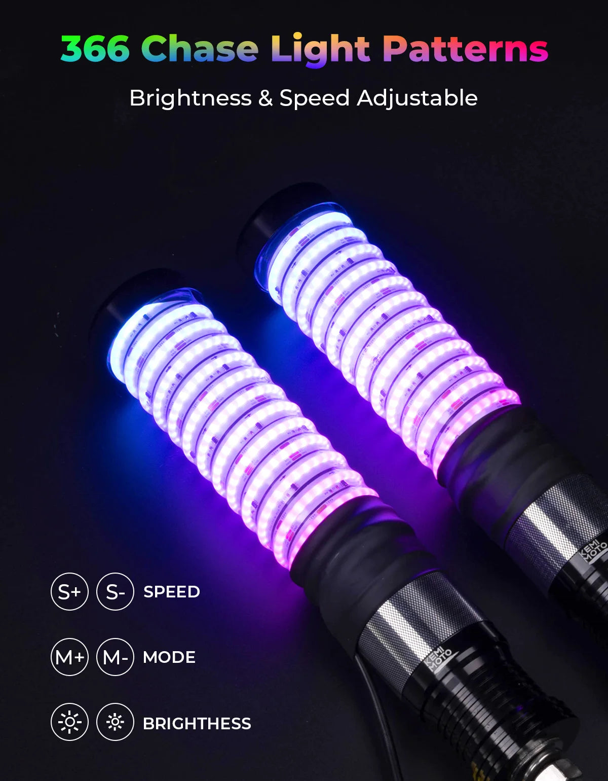 KEMIMOTO 1 FT Fat LED Whip Lights (2-Pack) for UTV & SXS