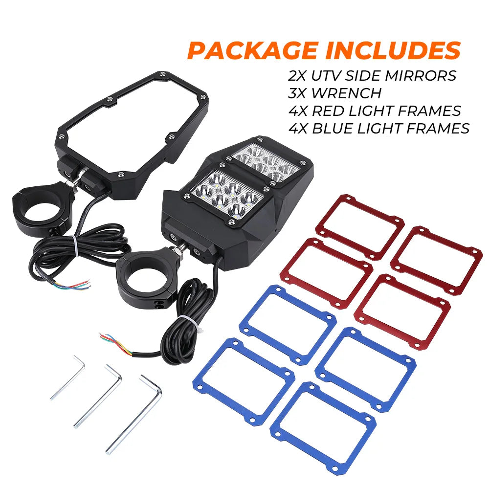 KEMIMOTO DIY Adjustable Side Mirrors, 1.75–2 Inch Clamps for UTV & SXS