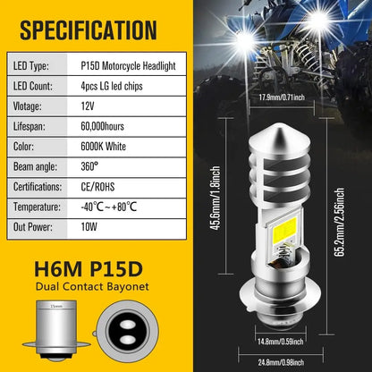 P15D LED Headlight Bulbs, 6000K White Hi/Lo (2-Pack) for UTV & SXS