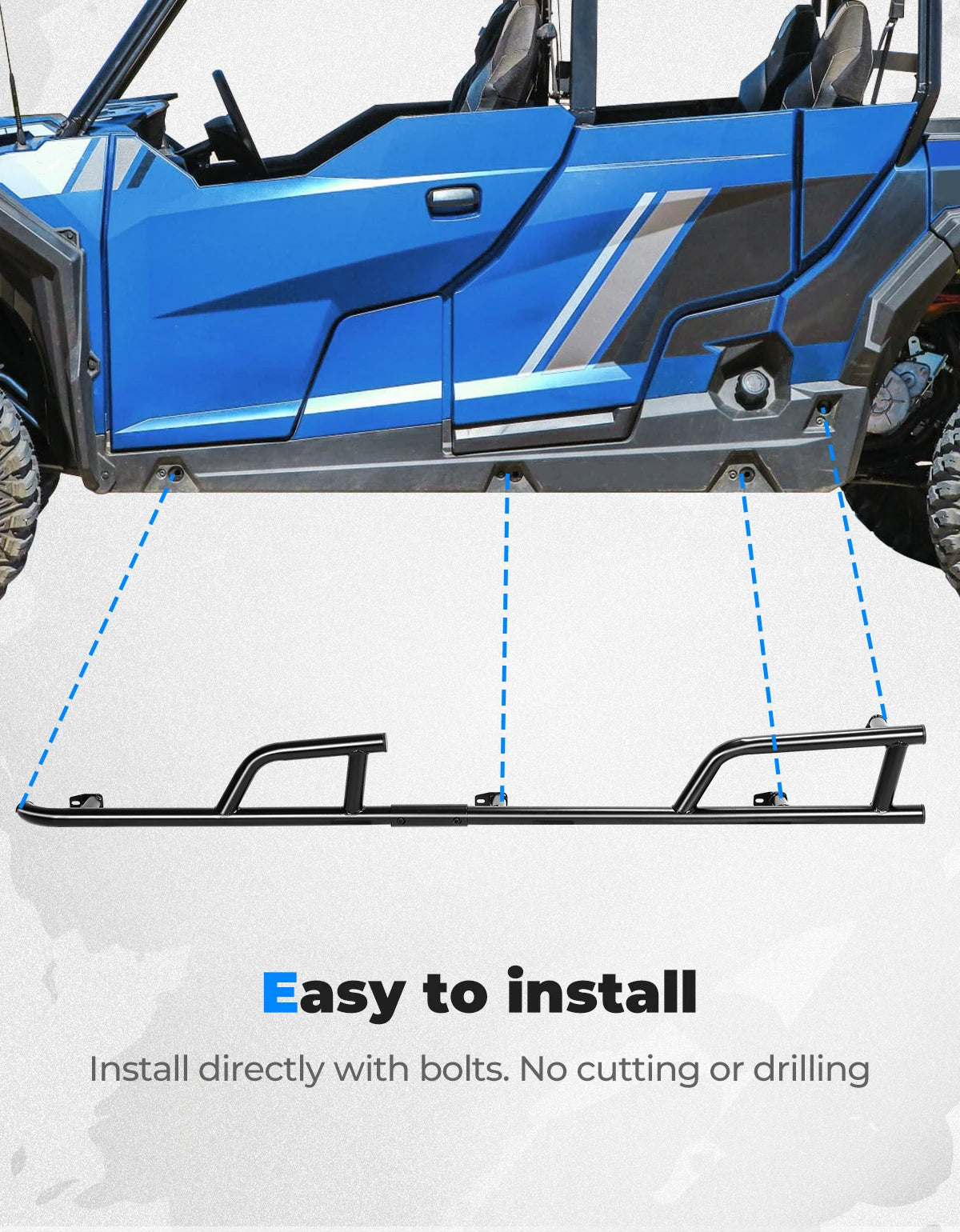 KEMIMOTO Steel Rock Sliders Nerf Bars, 4-Seat for Polaris General (2017–2026)
