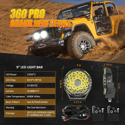 AUXBEAM 9-Inch 270W 360 Pro Round LED Lights for UTV & SXS