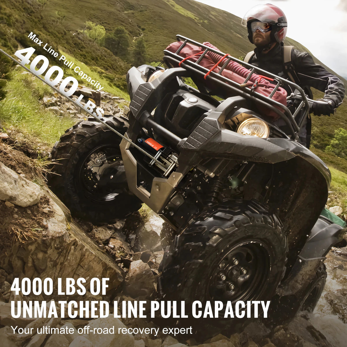 4000 lb Electric Winch with 39 ft Steel Cable & Wireless Remote for UTV & SXS