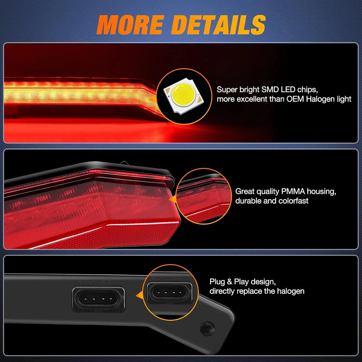 Nilight Center LED Tail Light, Red for Polaris RZR XP 1000 & RZR XP Turbo